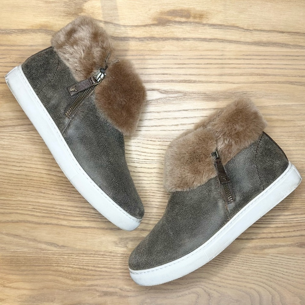 Trask Lexi Shearling Fur Lined Leather Ankle Sneaker Booties